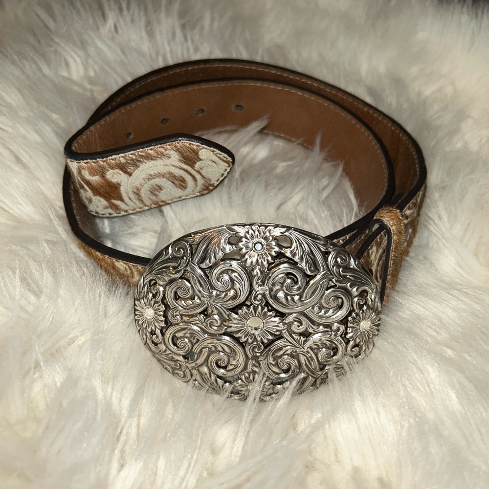 Ariat Silver and Brown Ornate Leather Belt